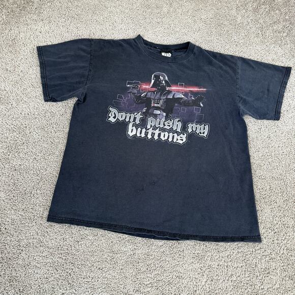 Star Wars Shirt Mens Large Black Don't Push My Buttons Darth Vader Graphic Tee - Picture 2 of 9